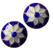 vintage sterling silvee blue enamel dome stud earrings - $45.00