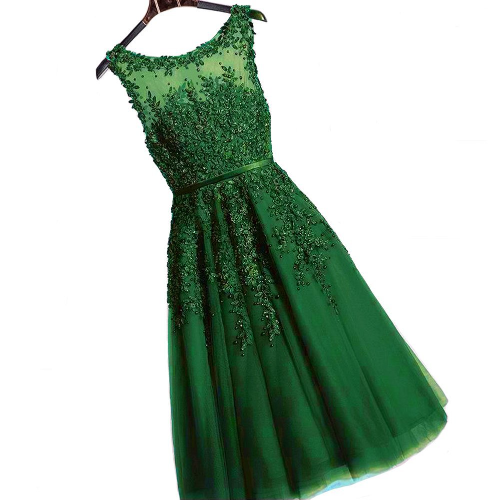 Kivary Sheer Bateau Tea Length Short Lace Prom Homecoming Dresses Custom Made Em