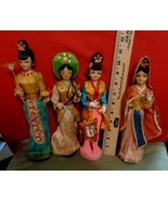 Four Beautiful Vintage Geisha Dolls Very Unique Different Painted Faces  - $17.50