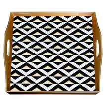 Glass serving tray - Black and White triangles with gold lines - Hand Painted - $199.00