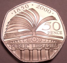Cameo Proof Great Britain 2000 50 Pence~Public Libraries~100,000 Minted~... - $16.19