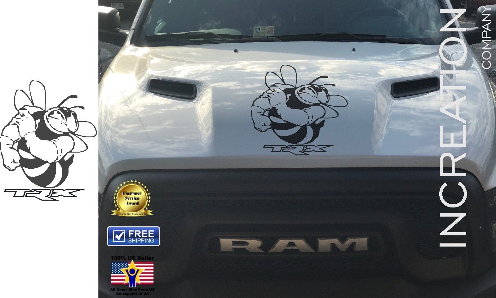 Image of Dodge Ram Rebel Hemi 5.7 L 1500 vinyl decal sticker hood rumble bee muscle TRX