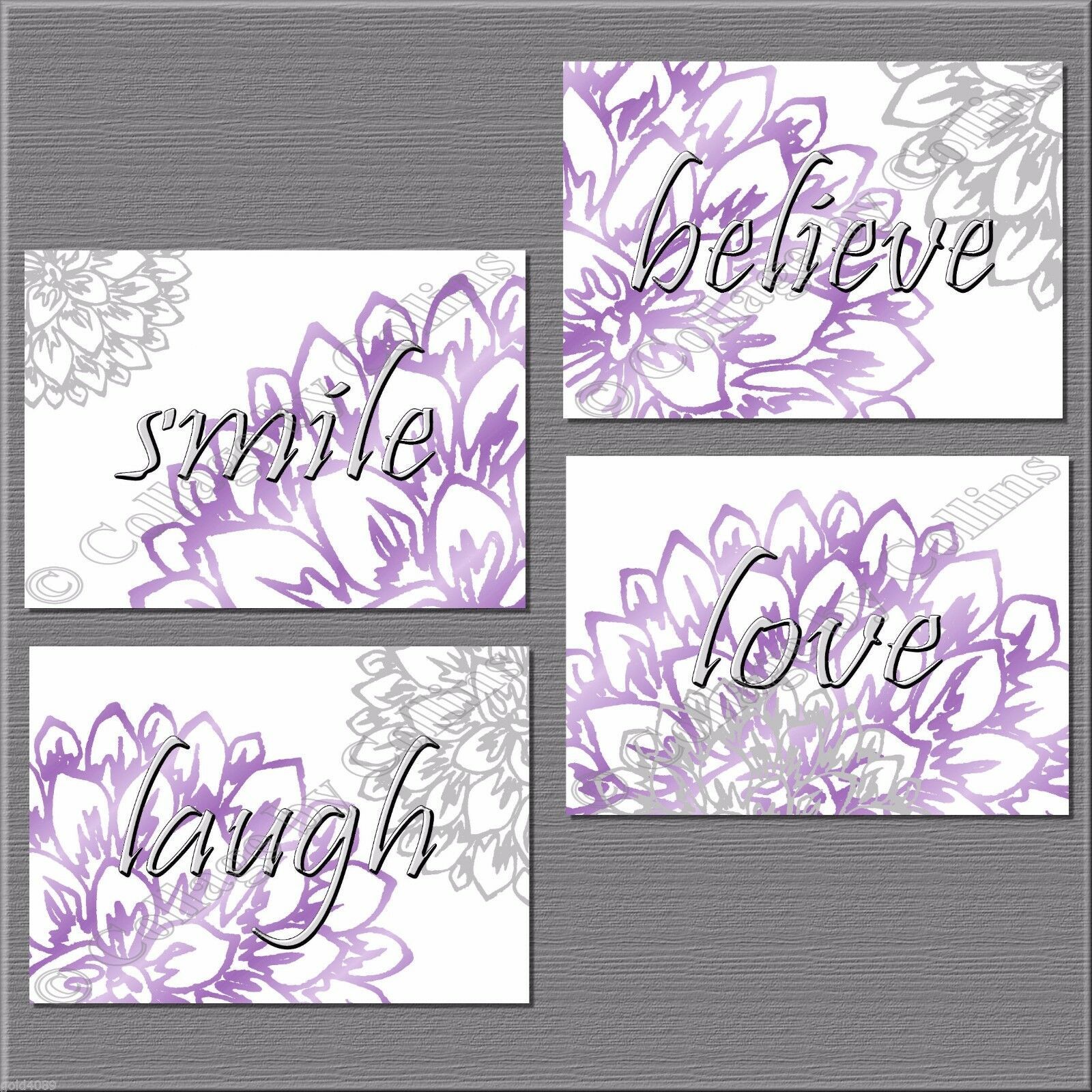 Primary image for Gray Purple Flower Inspire Wall Art Picture Print Decor Laugh Love Believe Smile