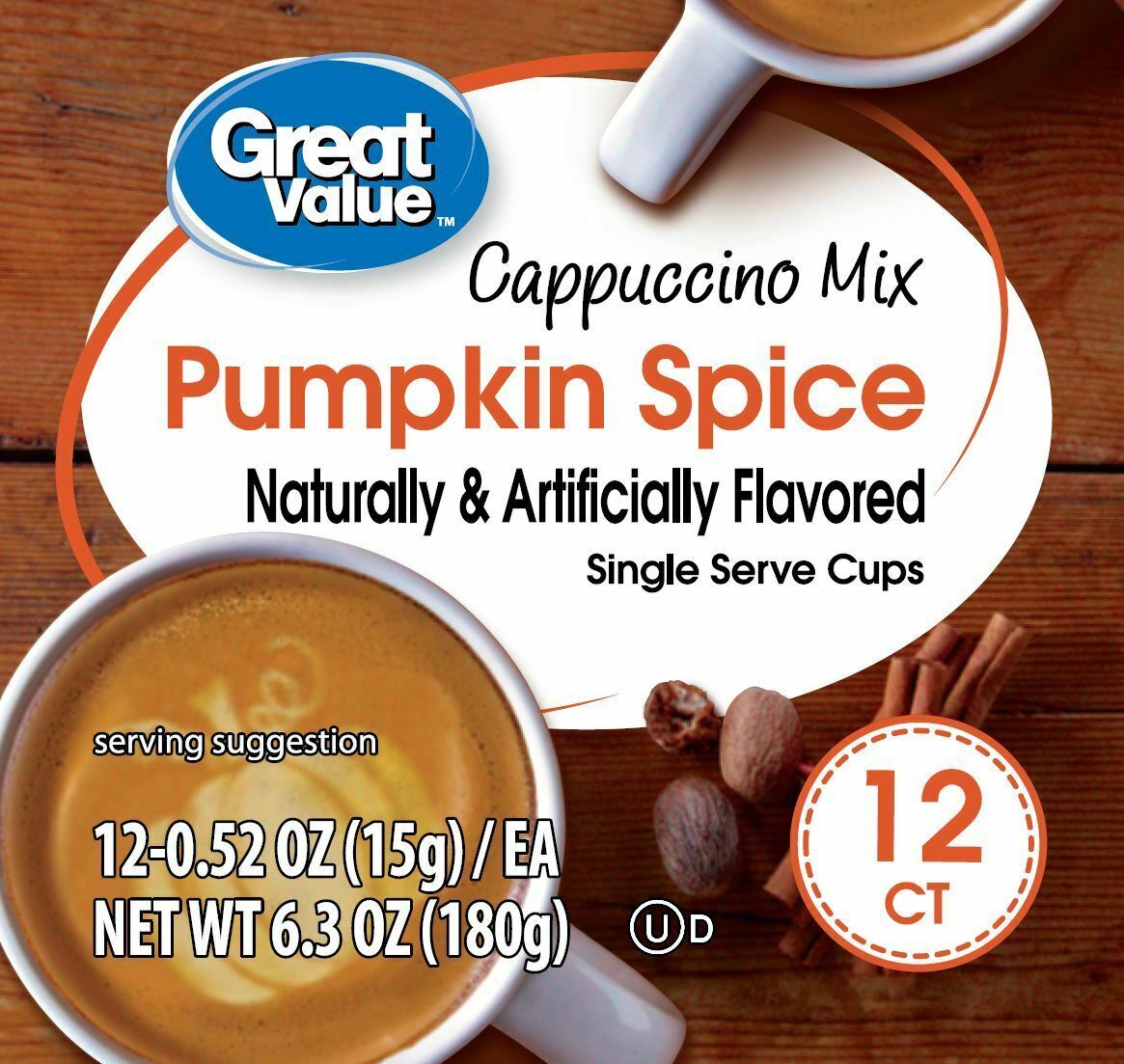 Pumpkin Spice Coffee Cappuccino Mix 12 Ct Coffee Pods/K-Cups - Great Value