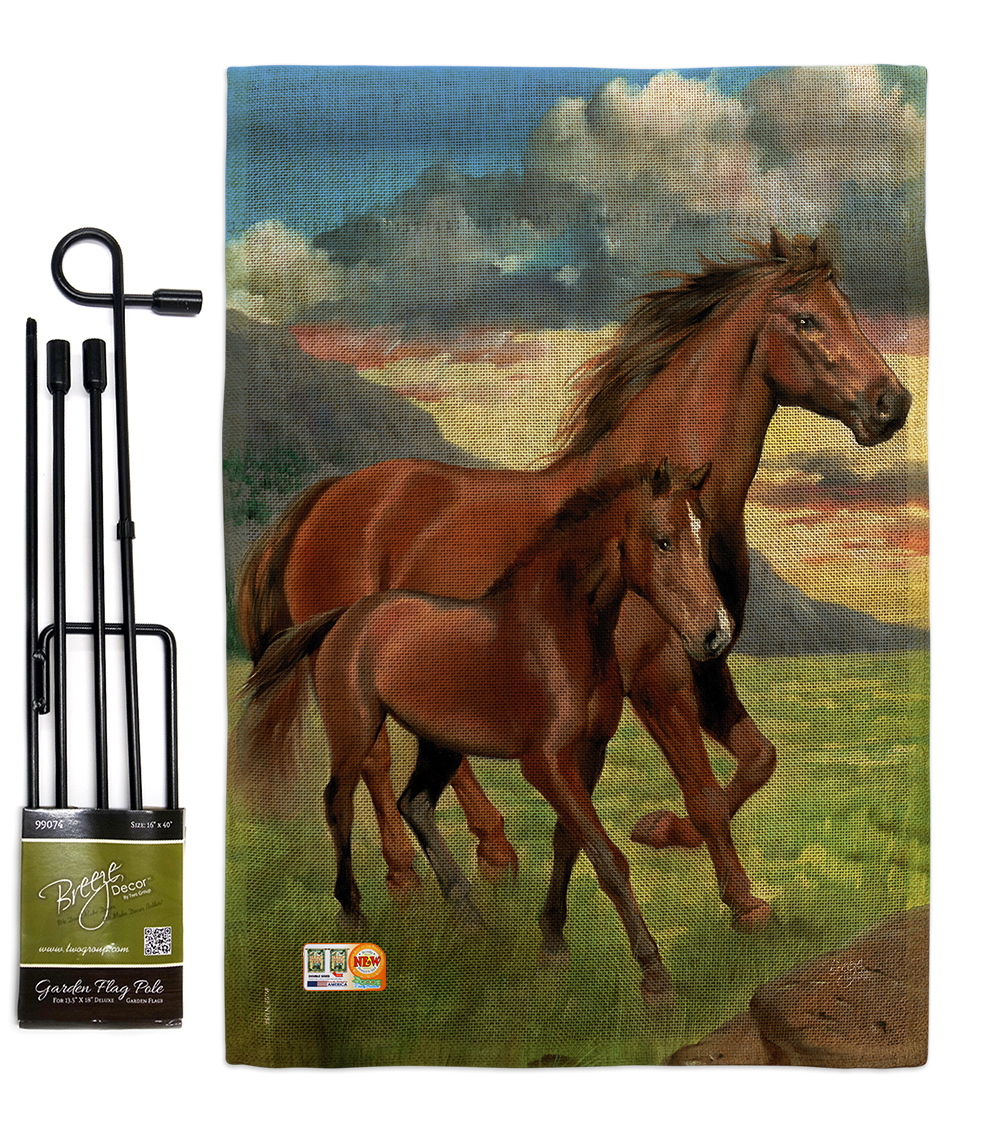 Americana Horse Burlap Impressions Decorative Metal Garden Pole Flag