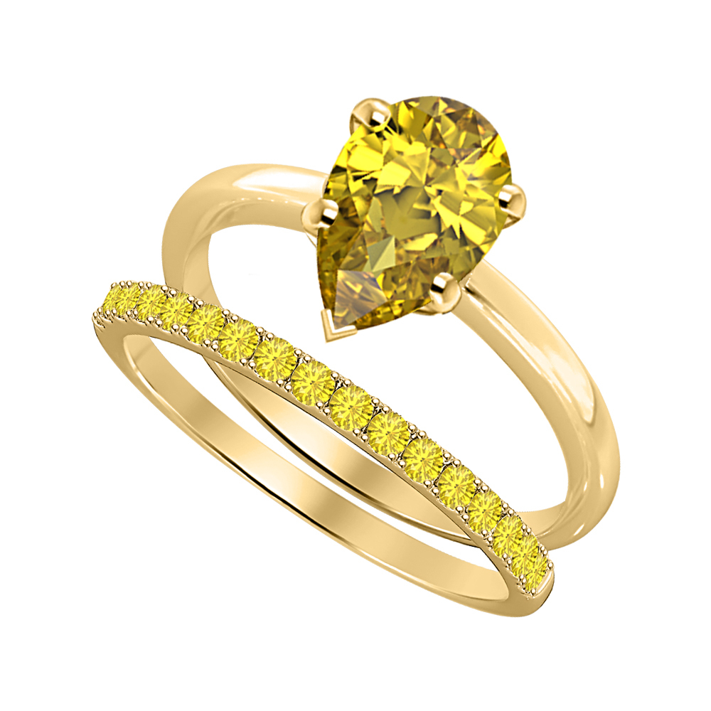 Pear Cut Yellow Sapphire 14k Yellow Gold Over 925 Silver Engagement Bridal Ring