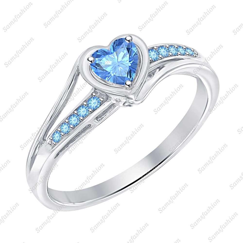 Lovely Heart Shaped Blue Topaz .925 Sterling Silver Wedding Promise Ring Women's