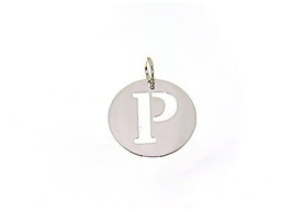 18K WHITE GOLD ROUND MEDAL WITH INITIAL P LETTER P MADE IN ITALY DIAMETE... - $177.75