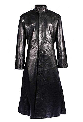 Matrix Neo Keanu Reeves Black Gothic Trench Coat Full Length Long Leather Jacket