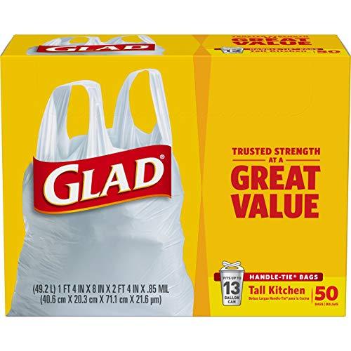 Glad Tall Kitchen HandleTie Trash Bags 13 Gallon White Trash Bag