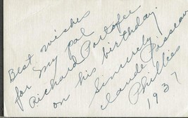 Claude Passeau Signed 3x5 Index Card JSA Cubs 1945 World Series One Hitter