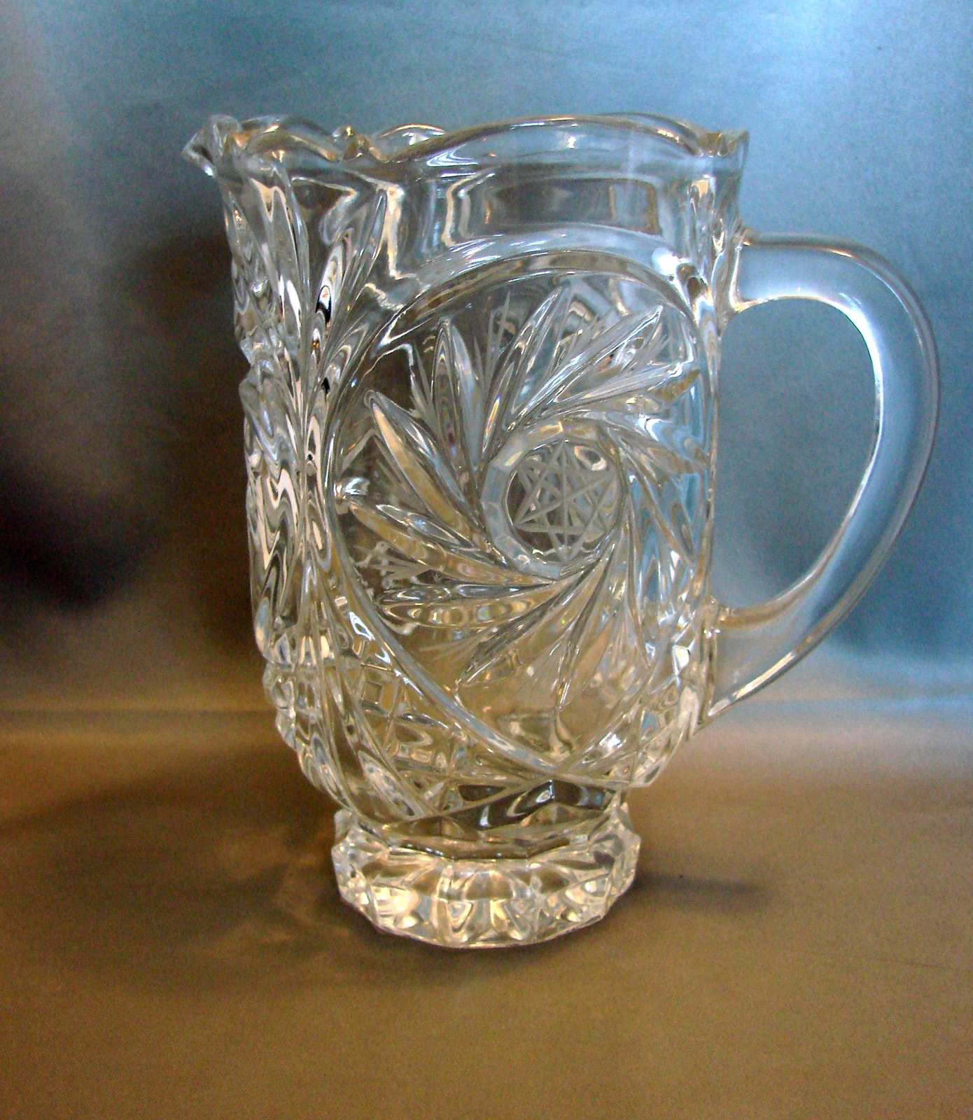 Elegant Cut Crystal Water Pitcher Star Pinwheel Design Heavy Crystal