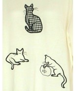 Vtg Sweater Southern Lady Cats Fish Bowl plaid crazy cat Lady Kitsch kit... - $29.65