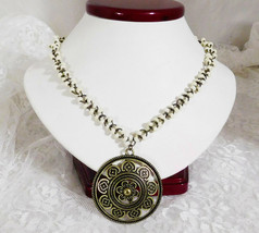 Cookie Lee Bronze & White Pendant Necklace   Gorgeous & Gothic   16" + 3" Extend - $17.86