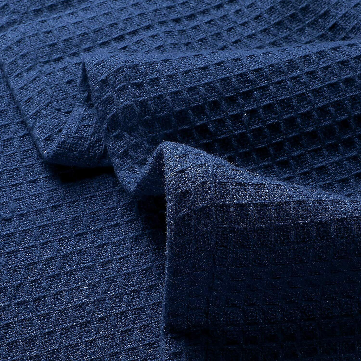 Nice King Woven Blanket Waffle Navy Blue Cotton 102 x 90 Soft Home