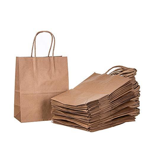 100 Packs-Brown Kraft Paper Gift Bags Bulk with Handles 6.25x3.5x8 ...