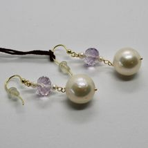 SOLID 18K YELLOW GOLD EARRINGS WITH BIG WHITE PEARLS AND AMETHYST MADE IN ITALY image 7