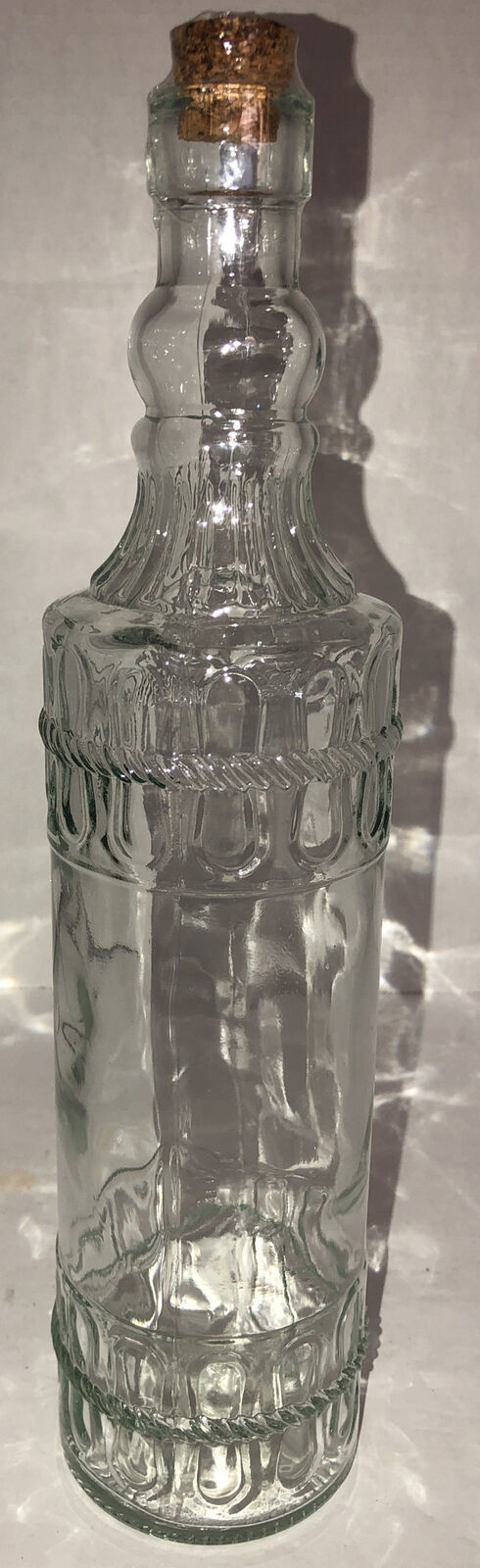 Primary image for Holiday Xmas Glass Decorating Bottle 12.25” Tall Clear W Cork Raised Design NEW