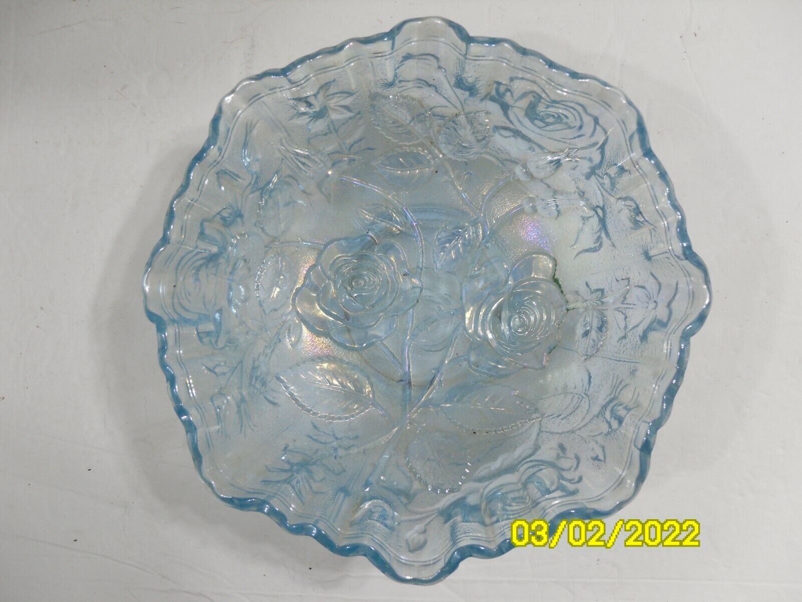 Vintage Lenox Imperial Carnival Glass Bowl Roses Blue - $24.60