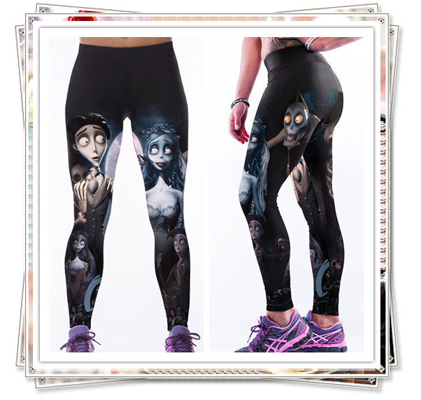 Women Corpse Bride Spandex High Waist Leggings Girl Workout Tight Pants for Gift