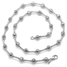 18K WHITE GOLD CHAIN FINELY WORKED 5 MM BALL SPHERES AND TUBE LINK, 17.7 INCHES image 1