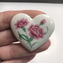 Vintage Avon Ceramic Carnation Flowers Heart Brooch - $5.89