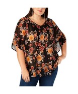 Style &amp; Co Women Plus 0X Black Pink Autumn Allure Floral Sheer Pintucked... - $24.49