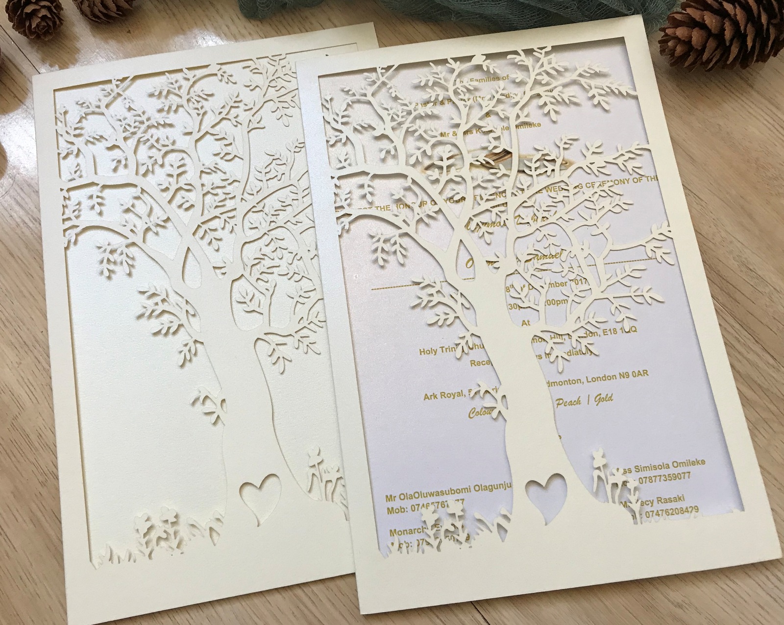 50pcs pearl cream Tree laser cut Invitation cards,custom Laser Cut Wedding Cards
