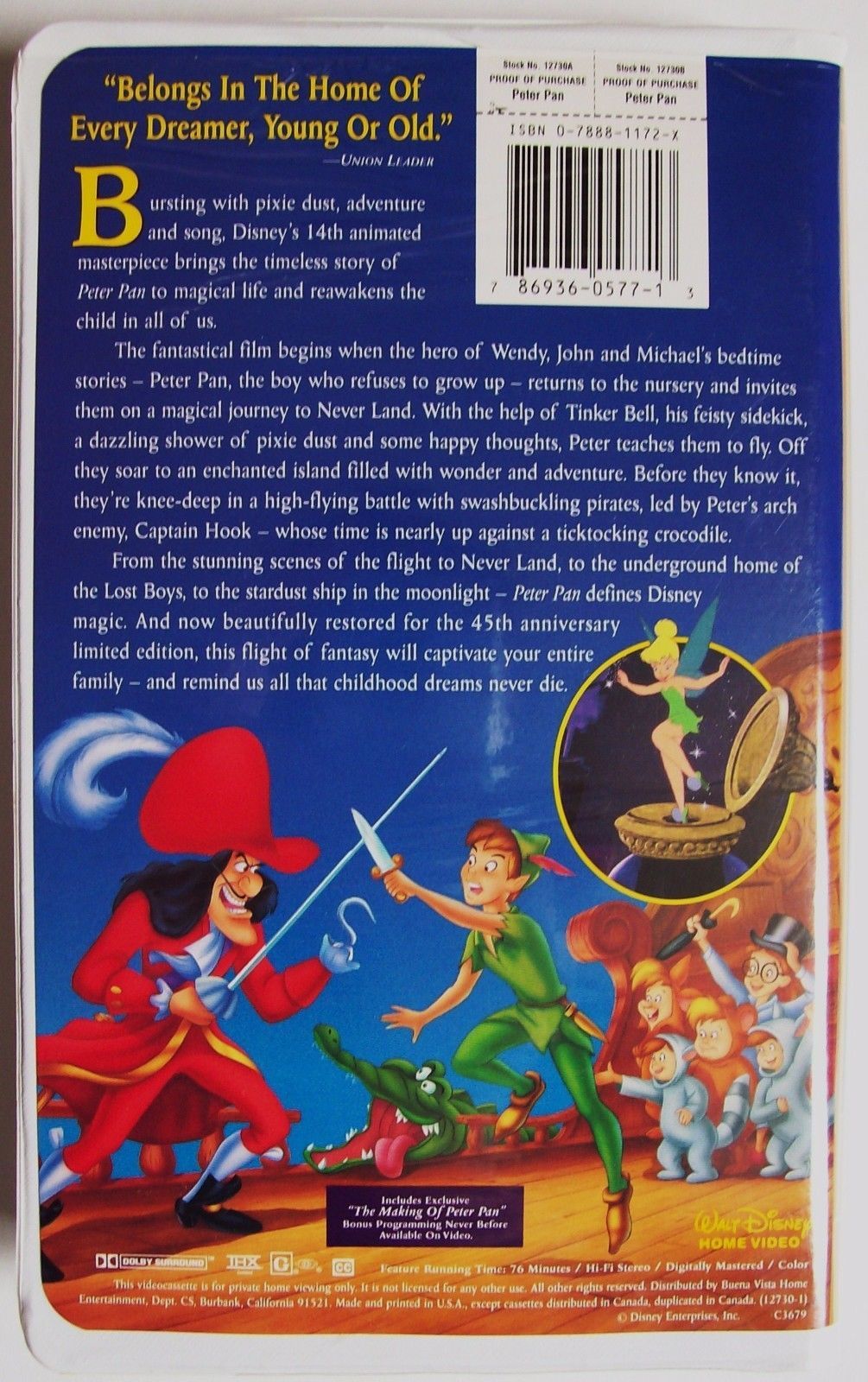 Disney Masterpiece PETER PAN 45th Anniversary VIDEO VHS 1998 EXCELLENT ...