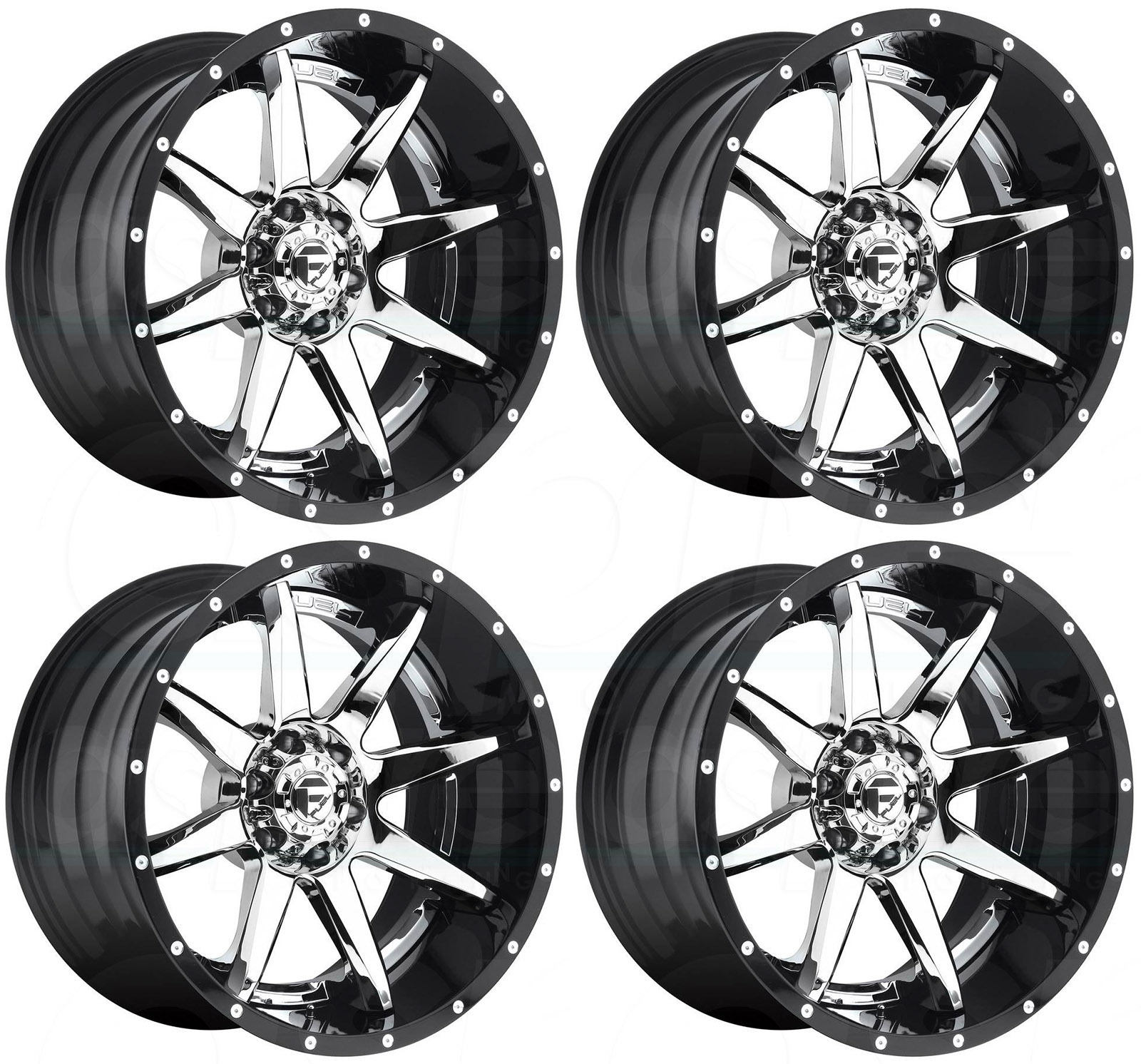 22x12 Fuel Rampage D247 8x6.5 8x165.1 -44 Chrome Black Lip Wheels Rims 