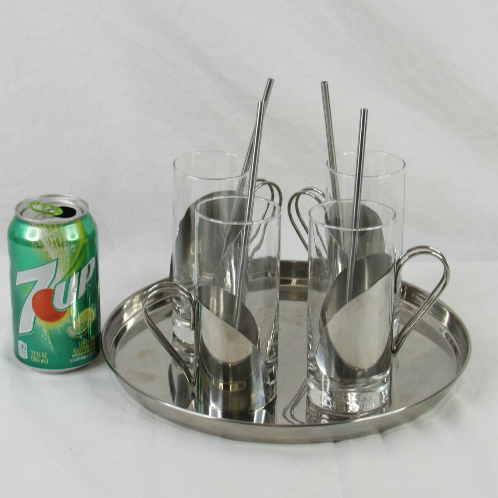 Latte Coffee Tea Glass Cups Drink Mugs Spoon Straw Metal Handle 4