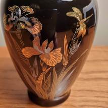 Vintage Japanese Vase, Black with Flowers & Dragonfly, Japan Decor Chokin Art image 6
