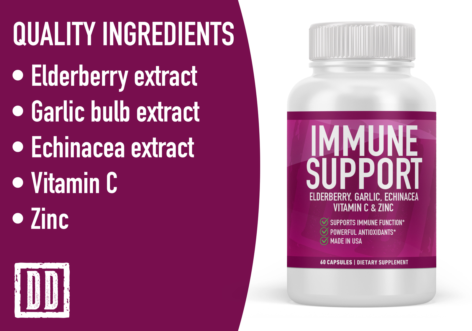 Immune Support Supplement with Elderberry Garlic Echinacea Vitamin C ...