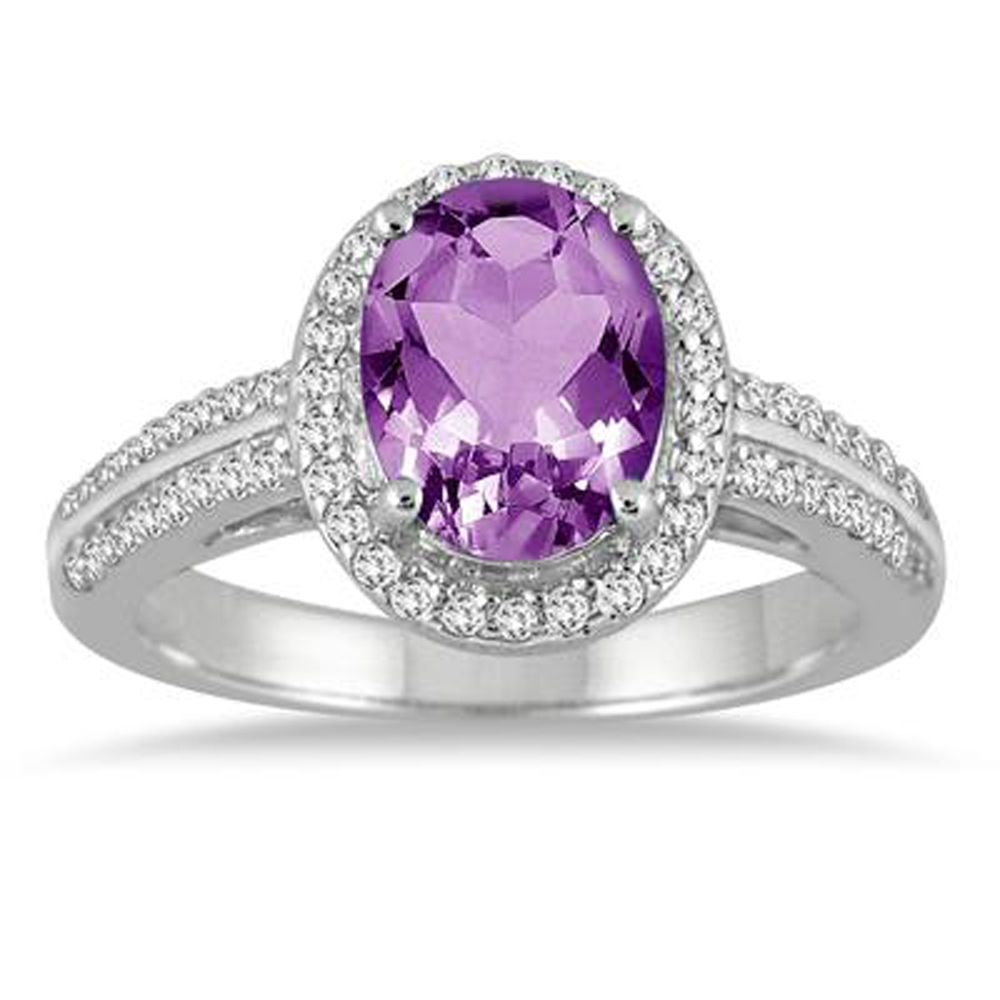 2.5 Carat oval Amethyst & Simulated Diamond Ring In 14K White Gold ...