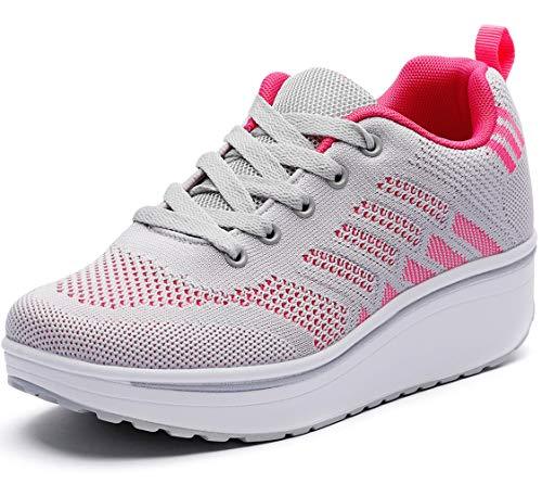 DADAWEN Women's Platform Wedge Tennis Walking Shoes Breathable ...