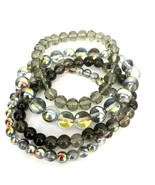 Silver Gray Iridescent Bead Stack Bracelets Set 4 Handcrafted - $29.69