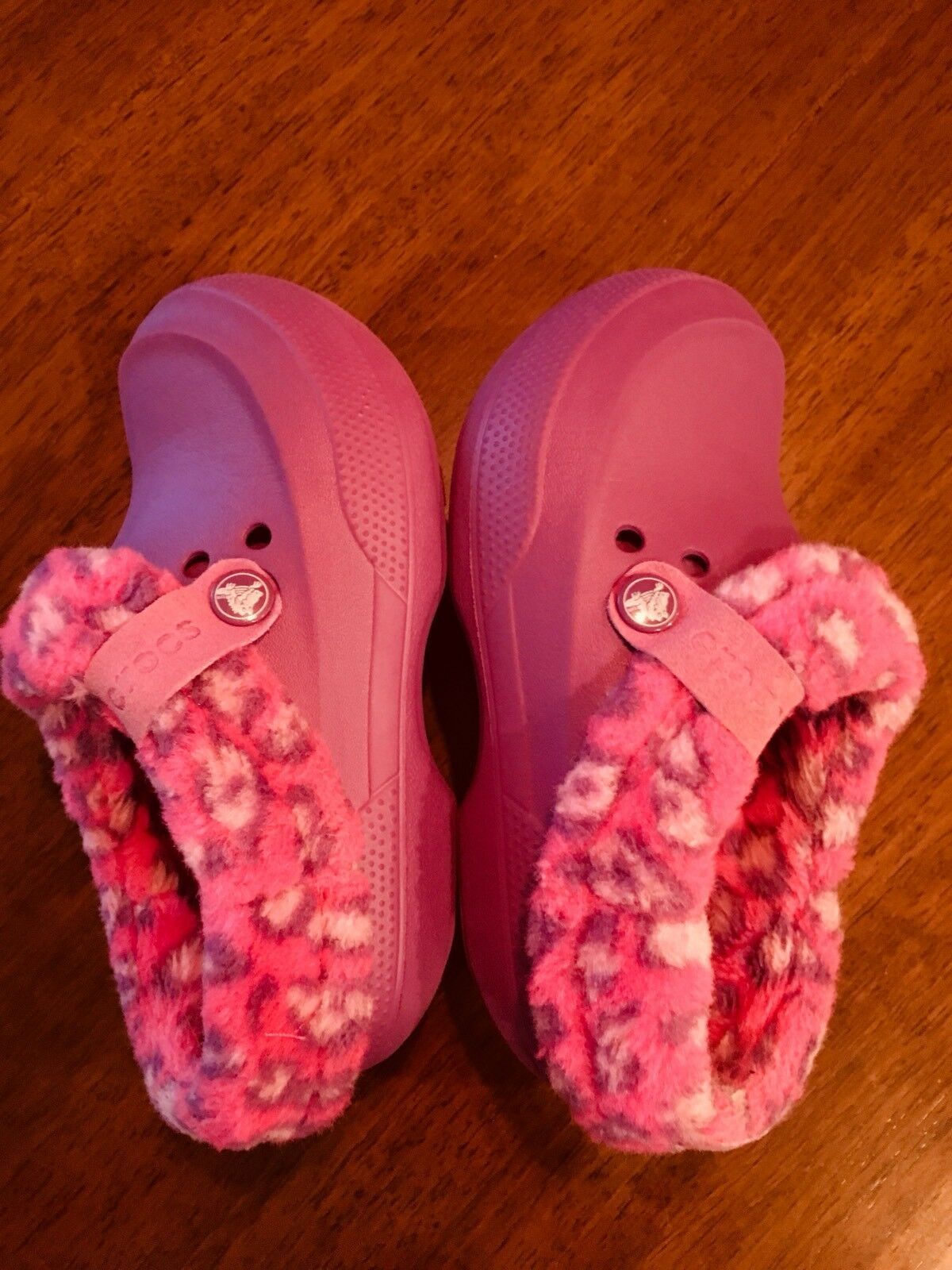 CROCS Purple Lined with Pink SNAP IN WASHABLE in furry inserts Size