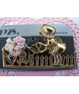 Vintage NEW 1928 Brooch Pin Little Girl with Watering Can Roses Garden o... - $16.99