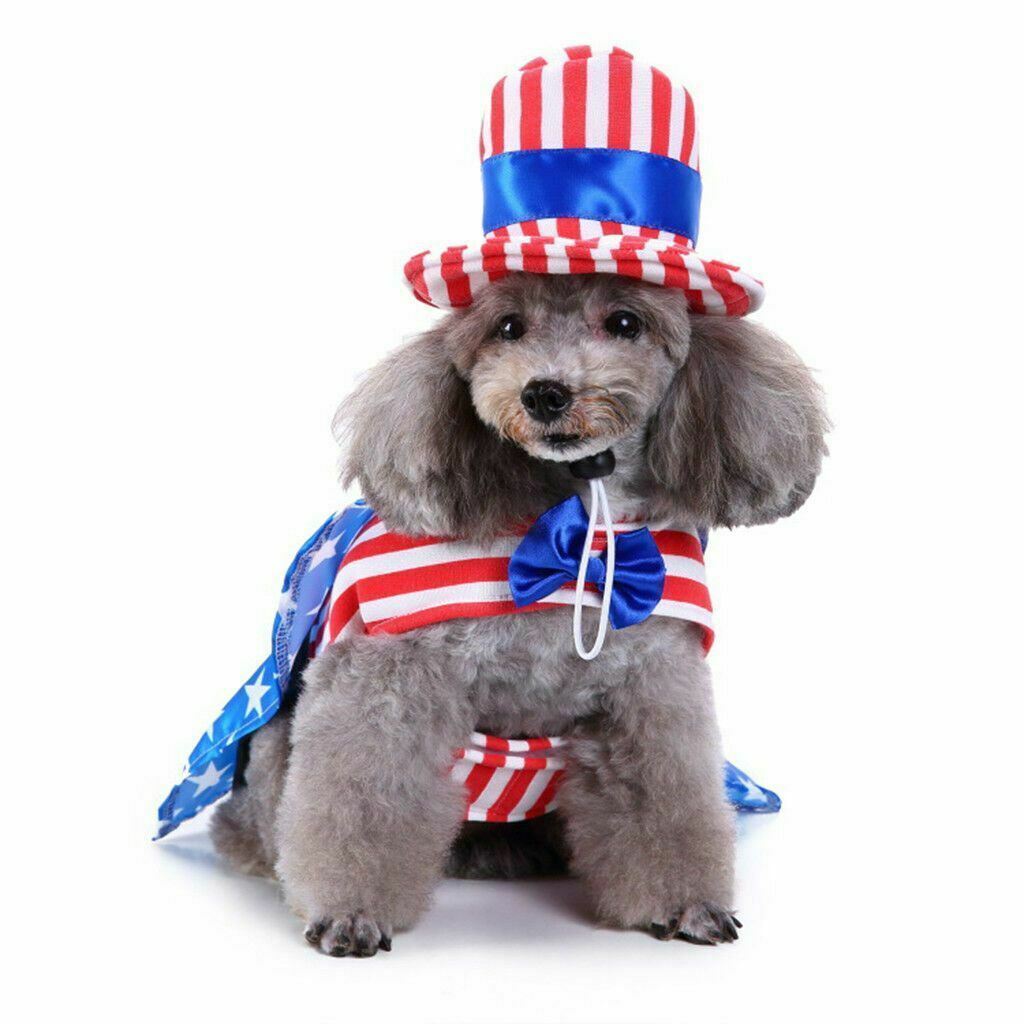 American USA Flag Pet Costume Cute Uniform Dress Up Cat Dog Cosplay