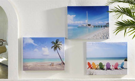 Beach Prints Framed Stretched Canvas Set of 3 Indoor Outdoor UV Protection Ocean - $74.24