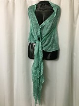 Sparkle Knit Scarf Loose Weave Mint Green Silver Metallic 104&quot;Long 19&quot; Wide - $12.62