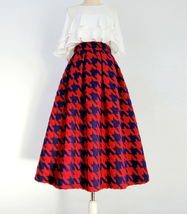 Winter Green Houndstooth Skirt Pleated Midi Party Outfit Women Woolen Skirt Plus image 13
