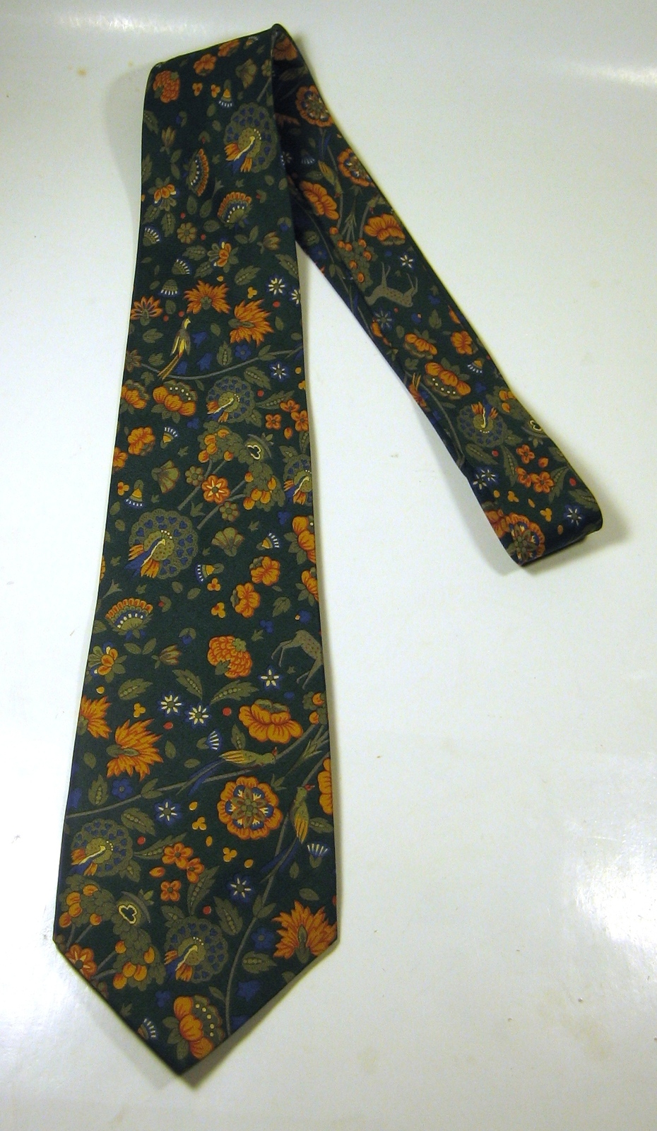 LIBERTY Rich Green Gold Blue Flower Floral Vintage Silk RARE Tie- Ties