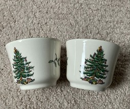 Spode Christmas Tree China With Green Trim Votive Candleholder Set of 2 - $49.49