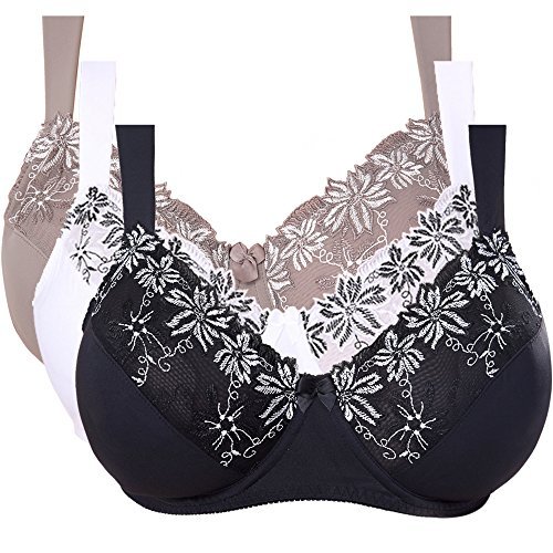 Curve Muse Plus Size Minimizer Underwire Bra with Embroidery Lace3Pack