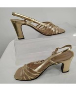 Andrew Geller Womens Sandals Gold Buckle Slingback Strappy Block Heels 7... - $27.88