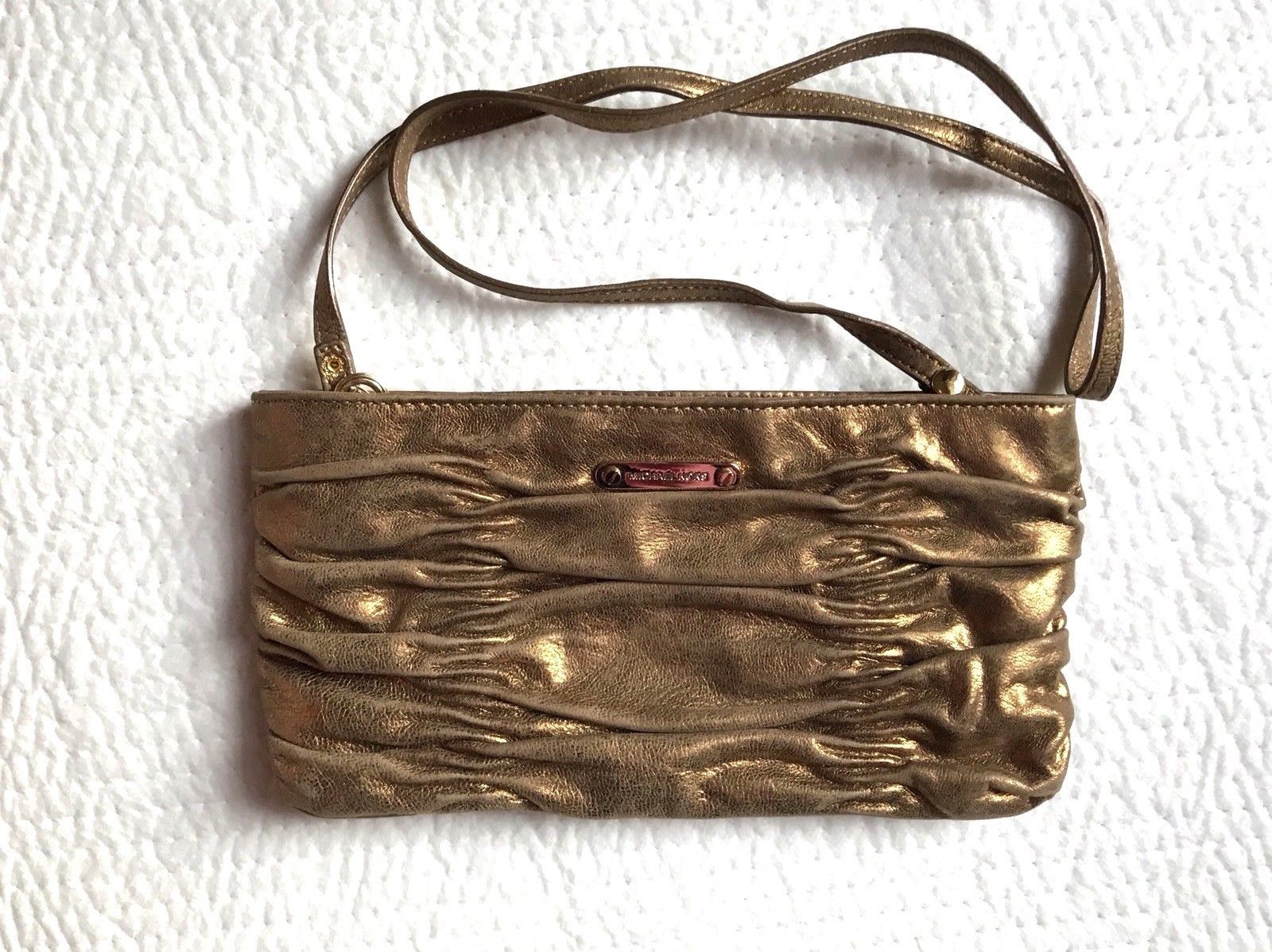 Michael Kors Gold Ruched Leather Webster Shoulder Bag Wristlet Clutch ...