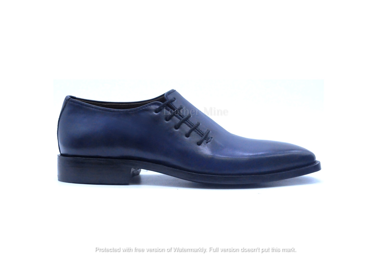 Handmade Blue Patina Whole Cut Oxfords Dress Genuine Leather Formal Shoes