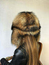 Raccoon Fur Hat Adjustable Saga Furs Full Ushanka Hat Aviator Trapper Natural image 6