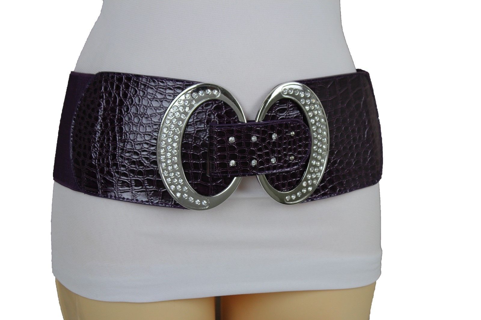 Women Black Faux Leather Western Fashion Hip Belt Bling Bows Silver Buckle S M